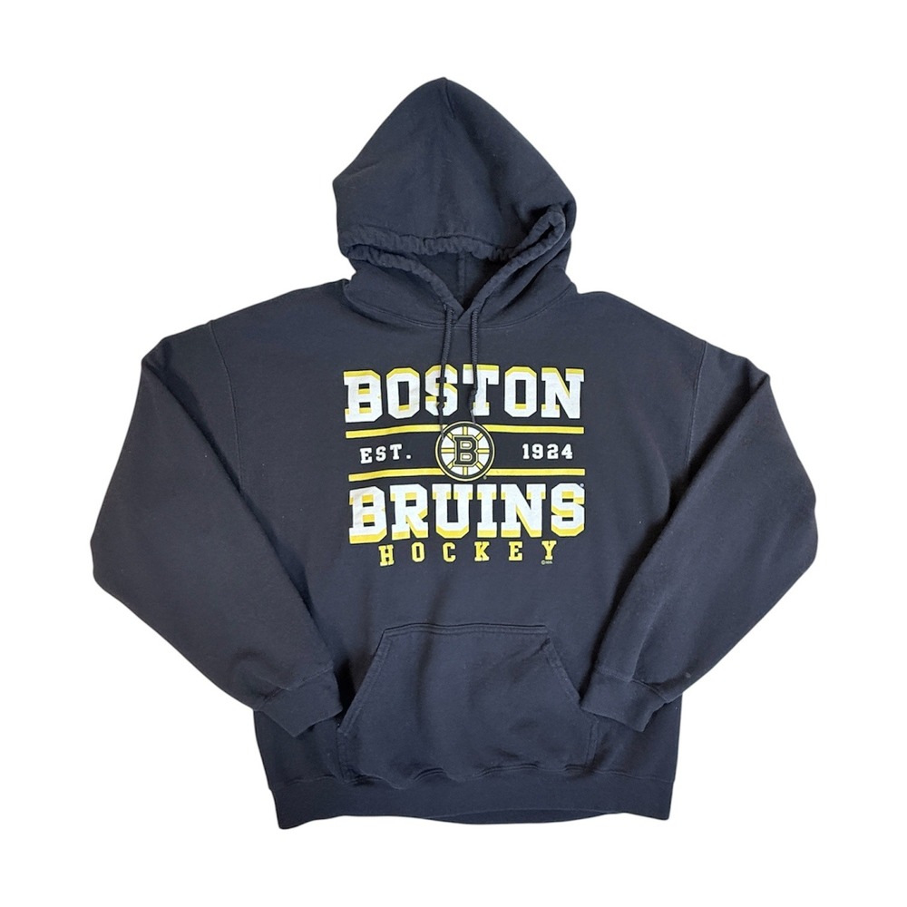 NHL Boston Bruins Hoodie Mens Large Black Graphic Pullover